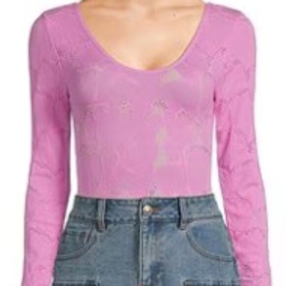 C&V Chelsea & Violet Pink Knit Long Sleeve Texture Bodysuit – SZ XL/XXL – NWT - Picture 3 of 7